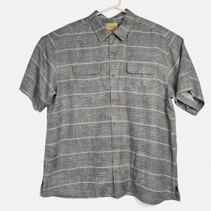 Tommy Bahama‎ Mens Size XL Short Sleeve Silk Button Up Shirt Plaid Grey Casual